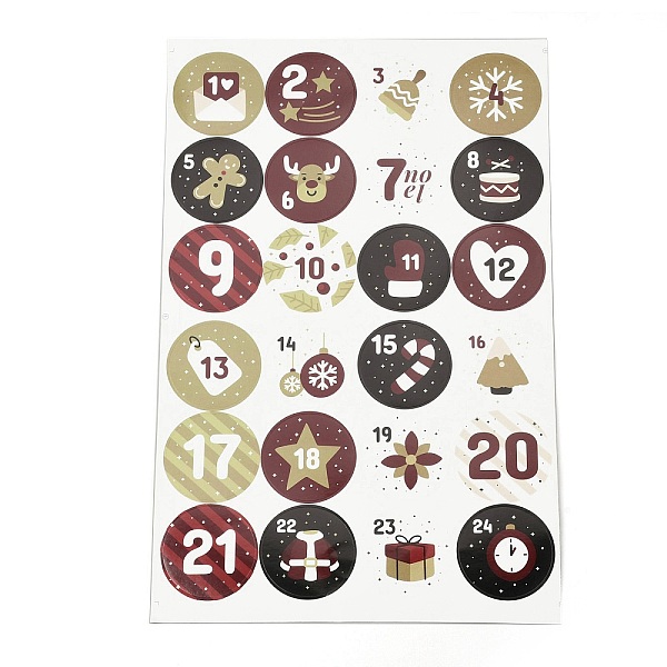 

PandaHall Christmas Advent Calendar Stickers, 1~24 Number Christmas Countdown Stickers, for Gift Sealing Stickers, DIY Crafts, Baking...