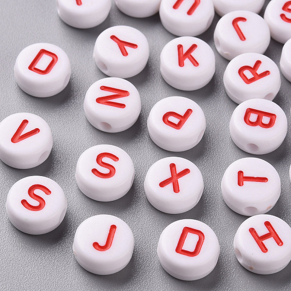 

PandaHall Opaque White Acrylic Beads, with Enamel, Horizontal Hole, Flat Round with Random Initial Letter, Red, 9.5x4.5mm, Hole: 2mm...