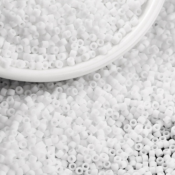 

PandaHall Cylinder Seed Beads, Frosted Colors, Uniform Size, White, 2x1.3~1.5mm, Hole: 0.8~1mm, about 888pcs/10g Glass White