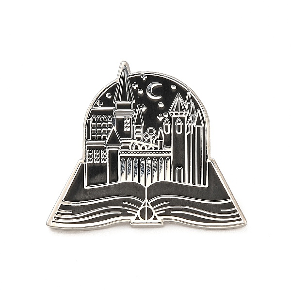 

PandaHall Alloy Enamel Pins for Backpack Clothes, Castle with Book, Black, 26.5x30x1.7mm, Pin: 1mm Alloy+Enamel Castle Black