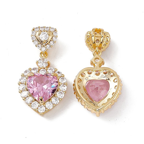 

PandaHall Brass Cubic Zirconia European Dangle Charms, Heart Pendant, Real 18K Gold Plated, 30x16x7.5mm, Hole: 4.5x3.5mm Brass+Cubic..., Pink