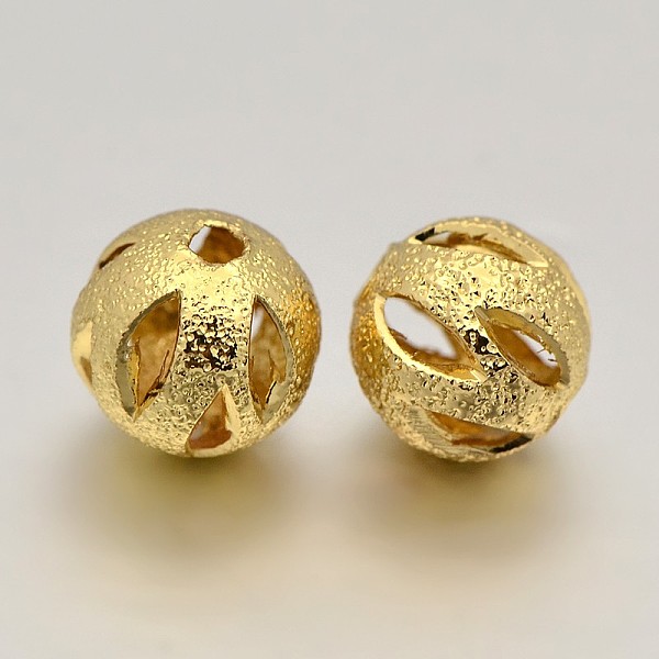 

PandaHall Brass Textured Beads, Hollow Round, Golden, 8mm, Hole: 1mm Brass Round