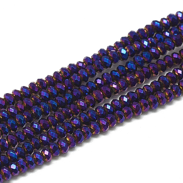 

PandaHall Electroplate Glass Beads Strands, Faceted, Rondelle, Purple, 2.5x1.5mm, Hole: 0.8mm, about 160~165pcs/strand, 13.78 inch~14.17...