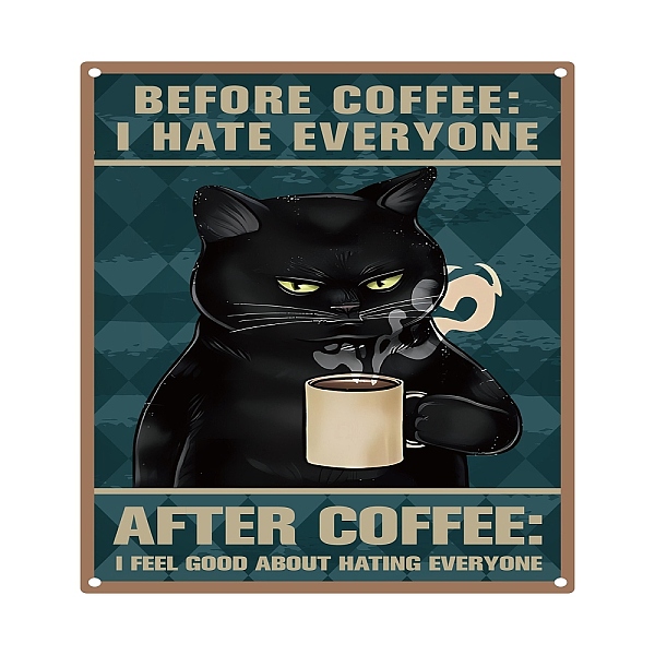PandaHall CREATCABIN Black Cat Coffee Metal Tin Signs Before Coffee I Hate Everyone Wall Poster Sign Funny Vintage Art Hanging Decor for...