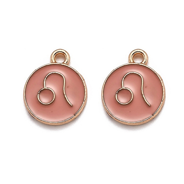 

PandaHall Alloy Enamel Pendants, Flat Round with Constellation/Zodiac Sign, Golden, Light Coral, Leo, 15x12x2mm, Hole: 1.5mm Alloy+Enamel..., Pink