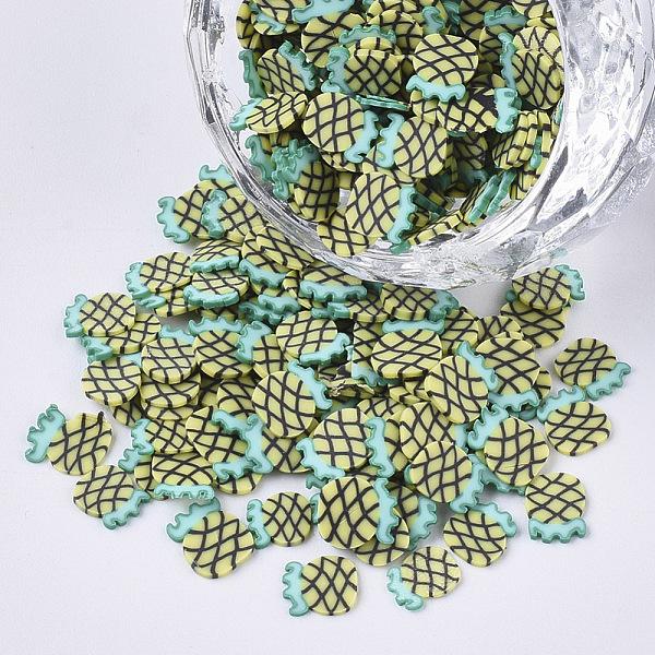 

PandaHall Handmade Polymer Clay Cabochons, Pineapple, Pale Goldenrod, 6~7x4~5x0.5mm, about 35714pcs/500g Polymer Clay Fruit Yellow