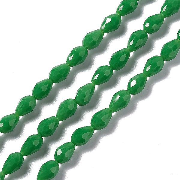 

PandaHall Faceted Glass Beads Strands, Teardrop, Green, 12x8~9mm, Hole: 1.2mm, about 57pcs/strand, 23.74''(60.3cm) Glass Teardrop Green