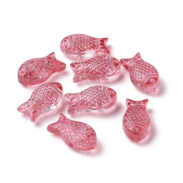 

PandaHall Transparent Spray Painted Glass Beads, Fish, Indian Red, 15x8x5mm, Hole: 1mm Glass Fish