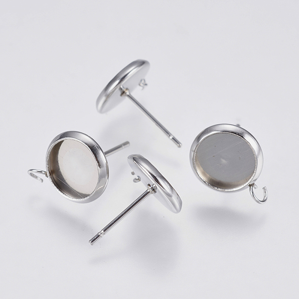 

PandaHall 304 Stainless Steel Stud Earring Settings, with Loop, Flat Round, Stainless Steel Color, 13x10mm, Hole: 2mm, Pin: 0.7mm, Tray: 8mm...