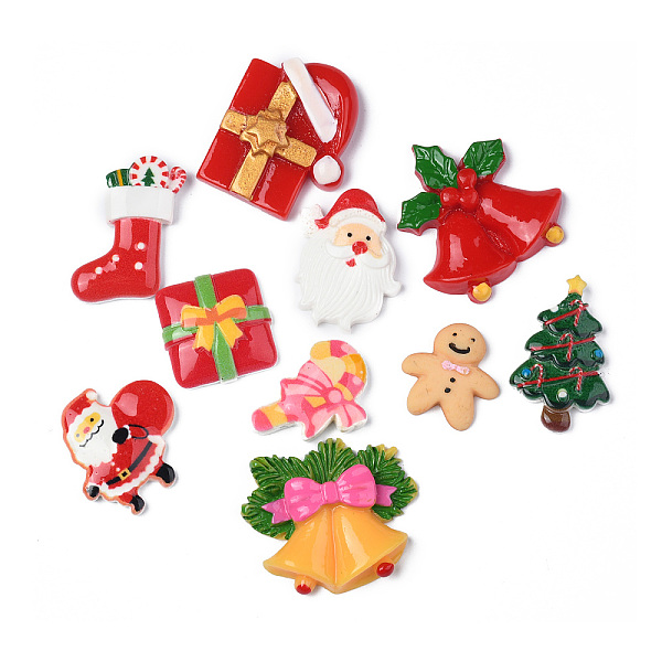 

PandaHall Christmas Theme, Resin Cabochons, Mixed Shapes, Mixed Color, 20.5~33x16~37.5x3.5~9mm Resin Mixed Shapes Multicolor
