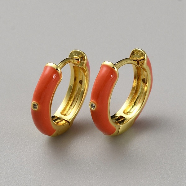 Boucles d'oreilles créoles huggie émaillées en laiton doré pour femme