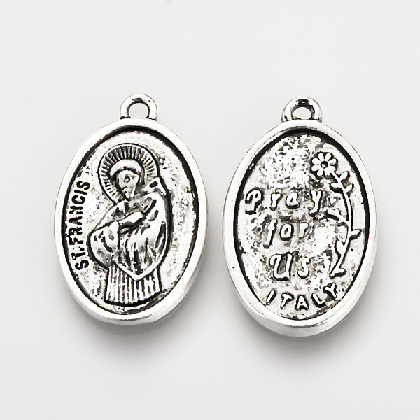 

PandaHall Tibetan Style Alloy Pendants, ST. FRANCIS OF ASSISI MEDAL, Oval, Cadmium Free & Lead Free, Antique Silver, 25x15.5x2.5mm, Hole...
