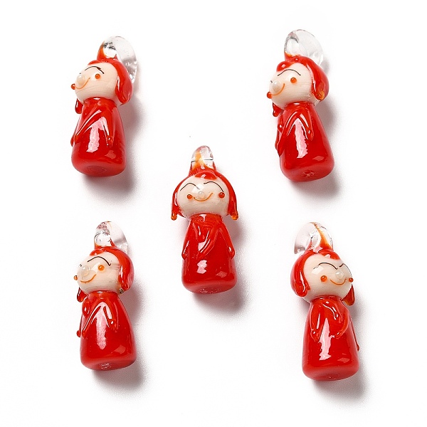 

PandaHall Handmade Lampwork Pendants, Girl Charms, Red, 29~31x11~13x13~14mm, Hole: 3~4mm Lampwork Human Red