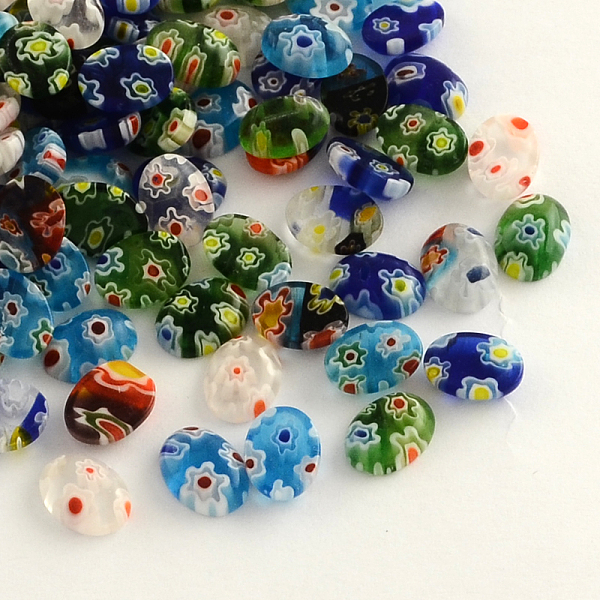 

PandaHall Handmade Millefiori Glass Cabochons, Oval, Mixed Color, 8x6x3mm Millefiori Lampwork Oval Multicolor