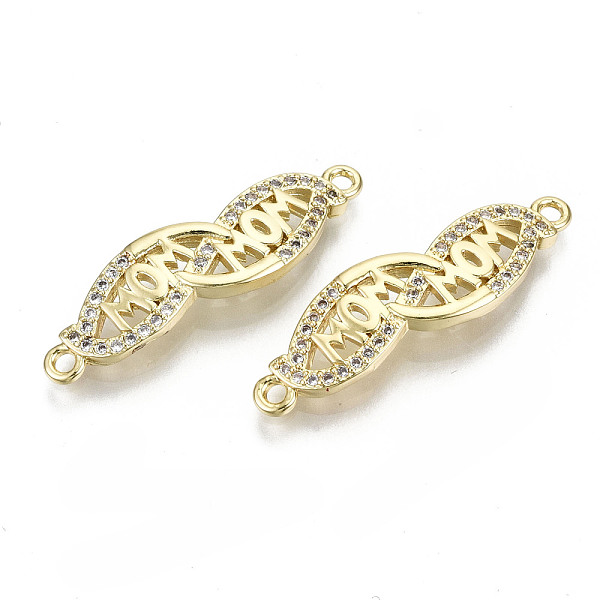 

PandaHall Brass Micro Pave Clear Cubic Zirconia Links Connectors, for Mother's Day, Cadmium Free & Nickel Free & Lead Free, Word Mom, Real...