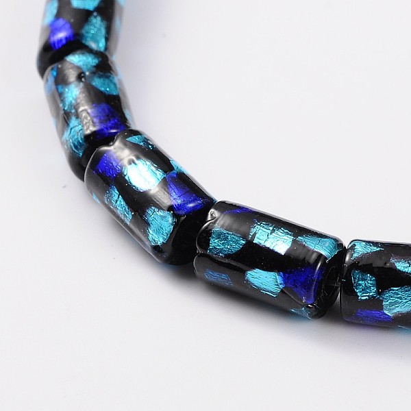 

PandaHall Handmade Gold and Silver Foil Glass Column Beads, Deep Sky Blue, 13x8mm, Hole: 1mm Gold & Silver Foil Column Blue