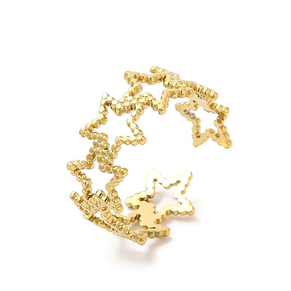 

PandaHall Ion Plating(IP) 304 Stainless Steel Cuff Finger Rings, Hollow Star Open Rings for Women, Real 18K Gold Plated, Inner Diameter...