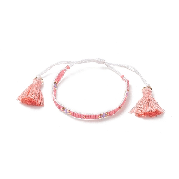 

PandaHall Tassel Charm Bracelet, Handmade Japanese Seed Cross Braided Adjustable Bracelet for Women, Pink, Inner Diameter: 1-3/4~3-3/4 inch...