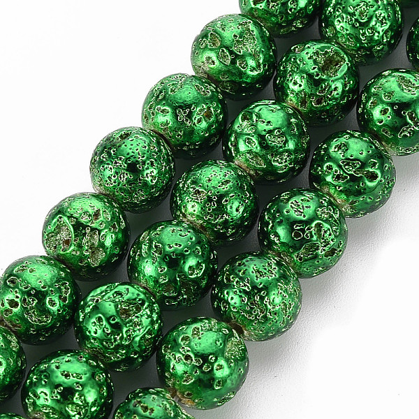 

PandaHall Electroplated Natural Lava Rock Beads Strands, Round, Bumpy, Green, 8~8.5mm, Hole: 1mm, about 46pcs/strand, 14.5 inch Lava Rock...