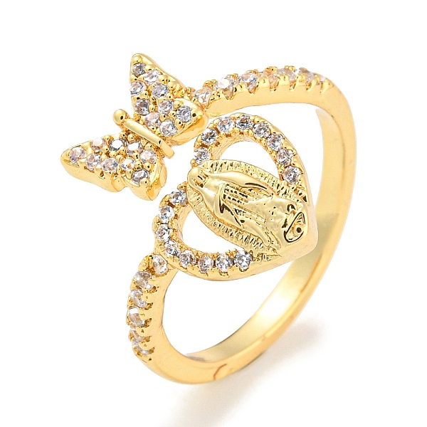 

PandaHall Butterfly & Heart Brass Micro Pave Cubic Zirconia Open Cuff Rings, Long-Lasting Plated, Cadmium Free & Lead Free, Real 18K Gold..., Clear