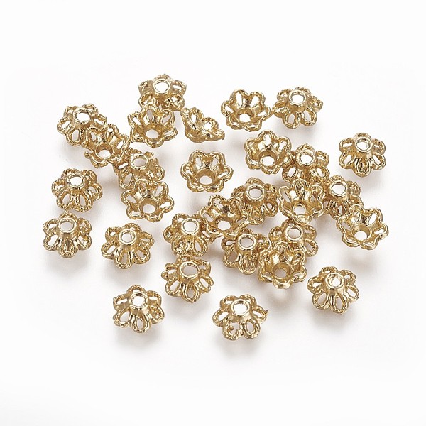 

PandaHall Alloy Fancy Bead Caps, Long-Lasting Plated, Flower, Real 18K Gold Plated, 6.5x2.7mm, Hole: 1.4mm Alloy