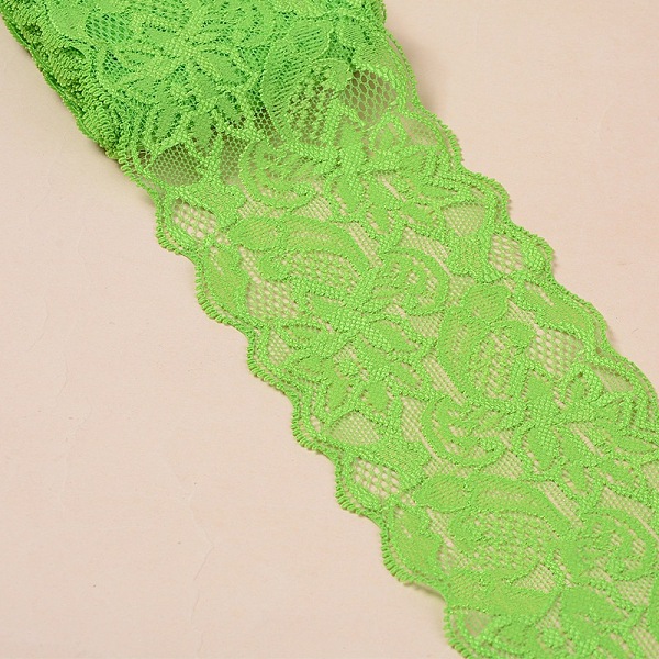 

PandaHall Elastic Lace Trim, Lace Ribbon For Sewing Decoration, Lawn Green, 80mm Polyester Green
