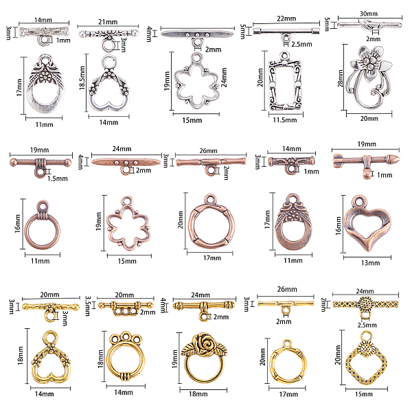 

PandaHall Tibetan Style Alloy Toggle Clasps, Mixed Shapes, Mixed Color, 140x108x30mm Alloy Mixed Shapes