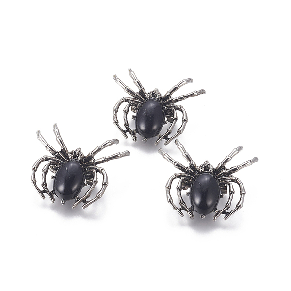 

PandaHall Natural Black Agate Brooch, with Brass Findings and Glass, Spider, Antique Silver, 34~35x41~42x7mm, Hole: 3x5mm Black Agate