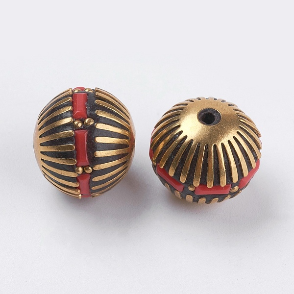 

PandaHall Handmade Indonesia Beads, with Brass Findings, Nickel Free, Bicone, Raw(Unplated), Flat Round, Red, 14x15mm, Hole: 1mm Polymer...