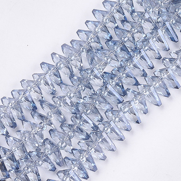 

PandaHall Electroplate Glass Beads Strands, Faceted, Fan, Light Steel Blue, 10x12.5x4mm, Hole: 1mm, about 90pcs/strand, 19.2 inch Glass Fan...