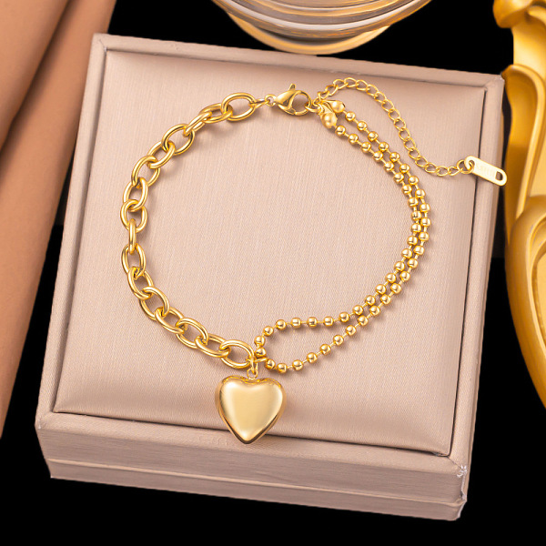 304 Stainless Steel Heart Charm Bracelets