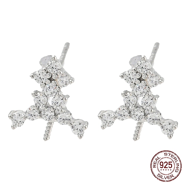 

PandaHall Rhodium Plated Tree 925 Sterling Silver Micro Pave Clear Cubic Zirconia Stud Earring Findings, for Half Drilled Beads, with S925...