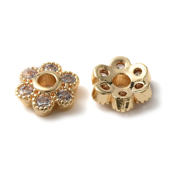 

PandaHall Rack Plating Brass Cubic Zirconia Bead Cap, Cadmium Free & Lead Free, Long-Lasting Plated, Flower, 6-Petal, Real 14K Gold Plated...