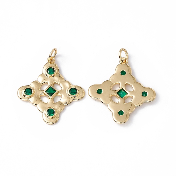 

PandaHall Rack Plating Brass Micro Pave Cubic Zirconia Pendants, with Jump Ring, Cadmium Free & Nickel Free & Lead Free, Rhombus, Real 18K..., Green