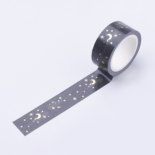 

PandaHall DIY Scrapbook Decorative Paper Tapes, Adhesive Tapes, Moon, Black, 15mm Paper Black