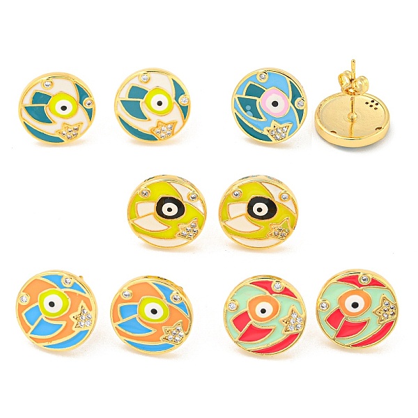 

PandaHall Evil Eye Real 18K Gold Plated Brass Stud Earrings, with Enamel and Clear Cubic Zirconia, Mixed Color, 14mm Cubic Zirconia Evil Eye..., Multicolor