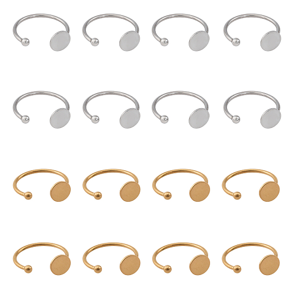 

PandaHall CHGCRAFT 20Pcs 2Colors Adjustable Ring Findings 304 Stainless Steel Open Cuff Rings Findings Flat Round Pad Ring Base Settings for...
