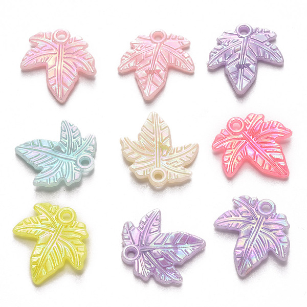 

PandaHall Opaque Acrylic Pendants, AB Color Plated, Leaf, Mixed Color, 21x20x3mm, Hole: 1.8mm, about 1250pcs/500g Acrylic Leaf Multicolor