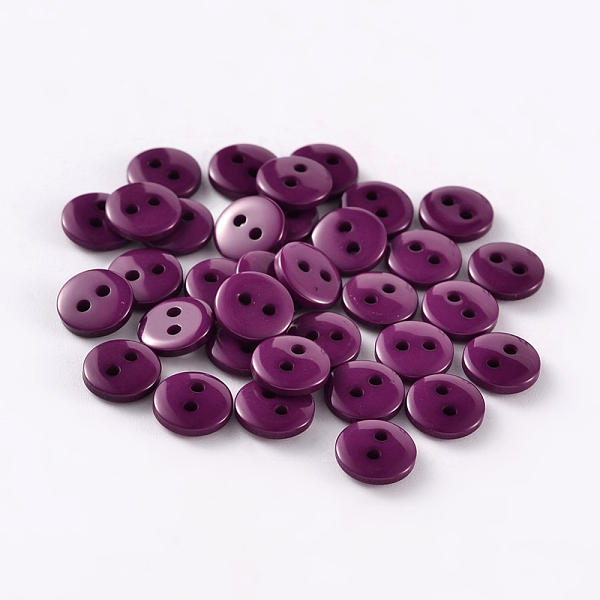 PandaHall 2-Hole Flat Round Resin Sewing Buttons for Costume Design, Purple, 20x2mm, Hole: 1mm Resin Flat Round Purple