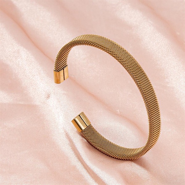 

PandaHall Elegant and Stylish Design Mesh Chain 304 Stainless Steel Cuff Bangles for Women Stainless Steel