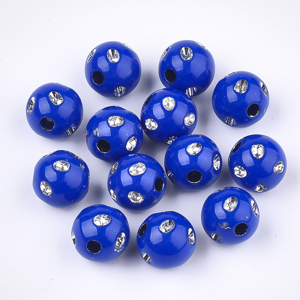

PandaHall Plating Acrylic Beads, Metal Enlaced, Round, Blue, 9~10x9mm, Hole: 2mm, about 1000pcs/500g Acrylic Round Blue