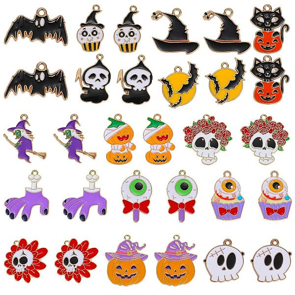 30Pcs 15 Style Halloween Alloy Enamel Pendants Sets
