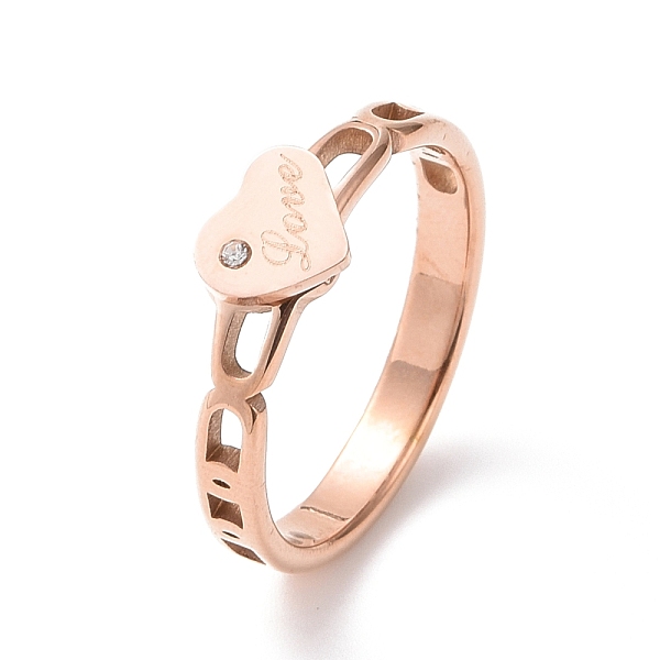 

PandaHall Crystal Rhinestone Heart with Word Love Finger Ring, Ion Plating(IP) 304 Stainless Steel Jewelry for Women, Rose Gold, US Size 7..., Clear