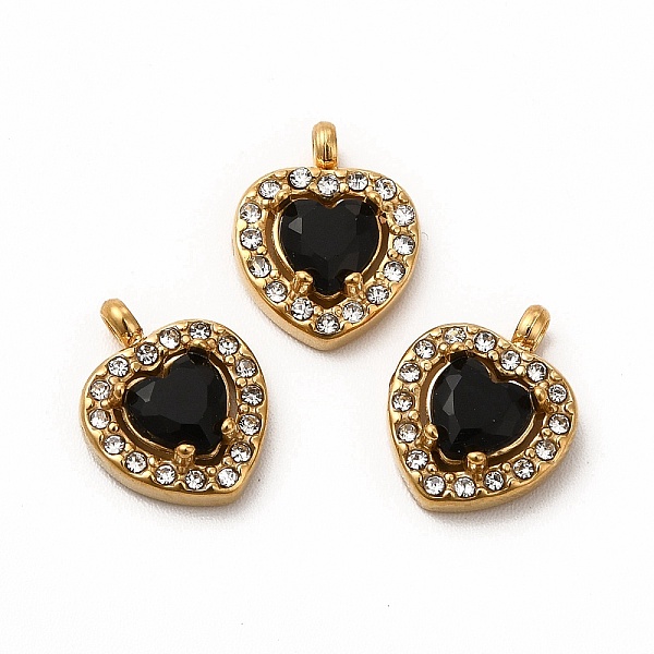 

PandaHall Vacuum Plating 304 Stainless Steel Cubic Zirconia Pendants, with Rhinestone, Heart Charms, Black, 12.5x10x3.5mm, Hole: 1.8mm...
