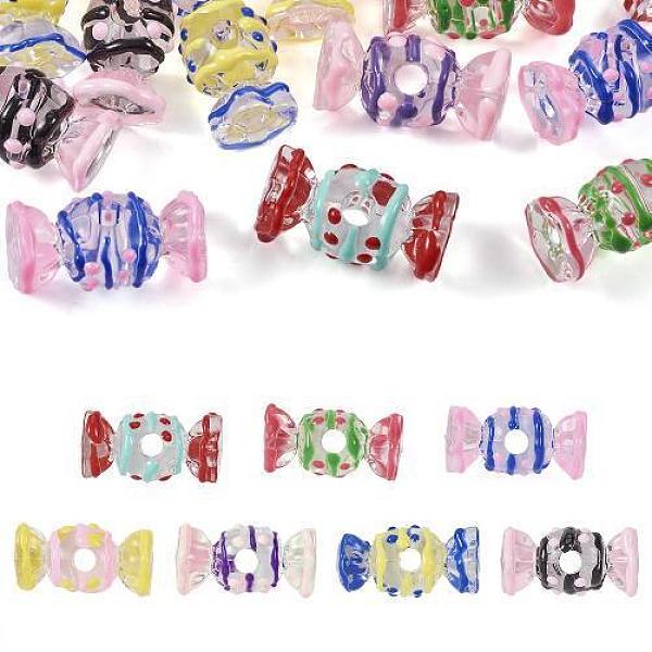 PandaHall 14Pcs 7 Style Transparent Acrylic Beads, with Enamel, Candy, Mixed Color, 28.5~29.5x14~14.5x14.5~15.5mm, Hole: 5mm, 2pcs/style...