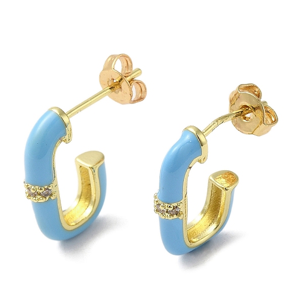 

PandaHall Real 18K Gold Plated Brass Oval Stud Earrings, Half Hoop Earrings with Enamel and Cubic Zirconia, Deep Sky Blue, 17x3.5mm Cubic...