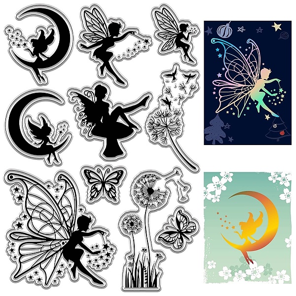 

PandaHall CRASPIRE Fairy on Moon Clear Rubber Stamps Dandelion Butterfly Retro Vintage Reusable Transparent Silicone Stamp Seals for...