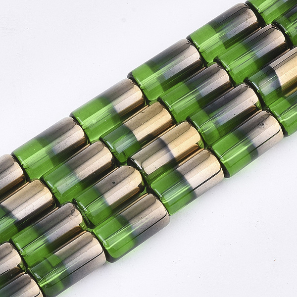 

PandaHall Half Electroplate Glass Beads Strands, Column, Green, 19.5~20x10mm, Hole: 1.4mm, about 15~17pcs/strand, 13.39 inch(34cm) Glass...