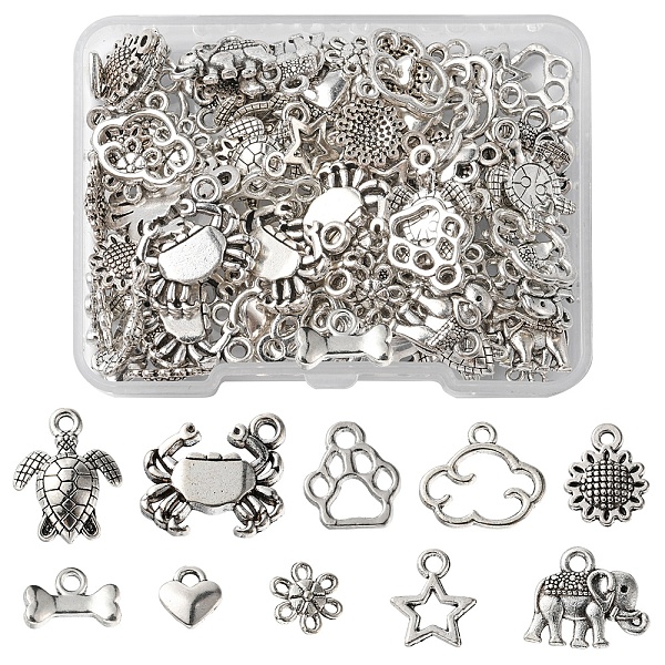 

PandaHall 100Pcs 10 Style Tibetan Style Alloy Pendants, Lead Free & Cadmium Free, Mixed Shape, Antique Silver, 7~16x7~14x1.5~3mm, Hole...