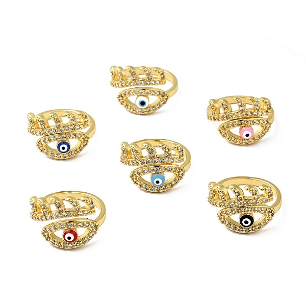 

PandaHall Enamel Horse Eye Open Cuff Ring with Clear Cubic Zirconia, Gold Plated Brass Jewelry for Wome, Lead Free & Cadmium Free, Mixed..., Multicolor